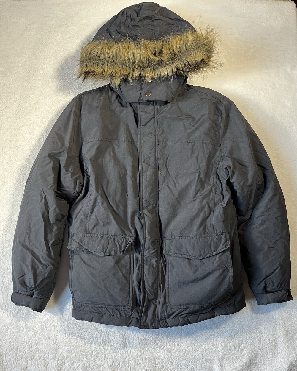 American Rag Jacket Womens Medium Black Faux Fur Trimmed Hood